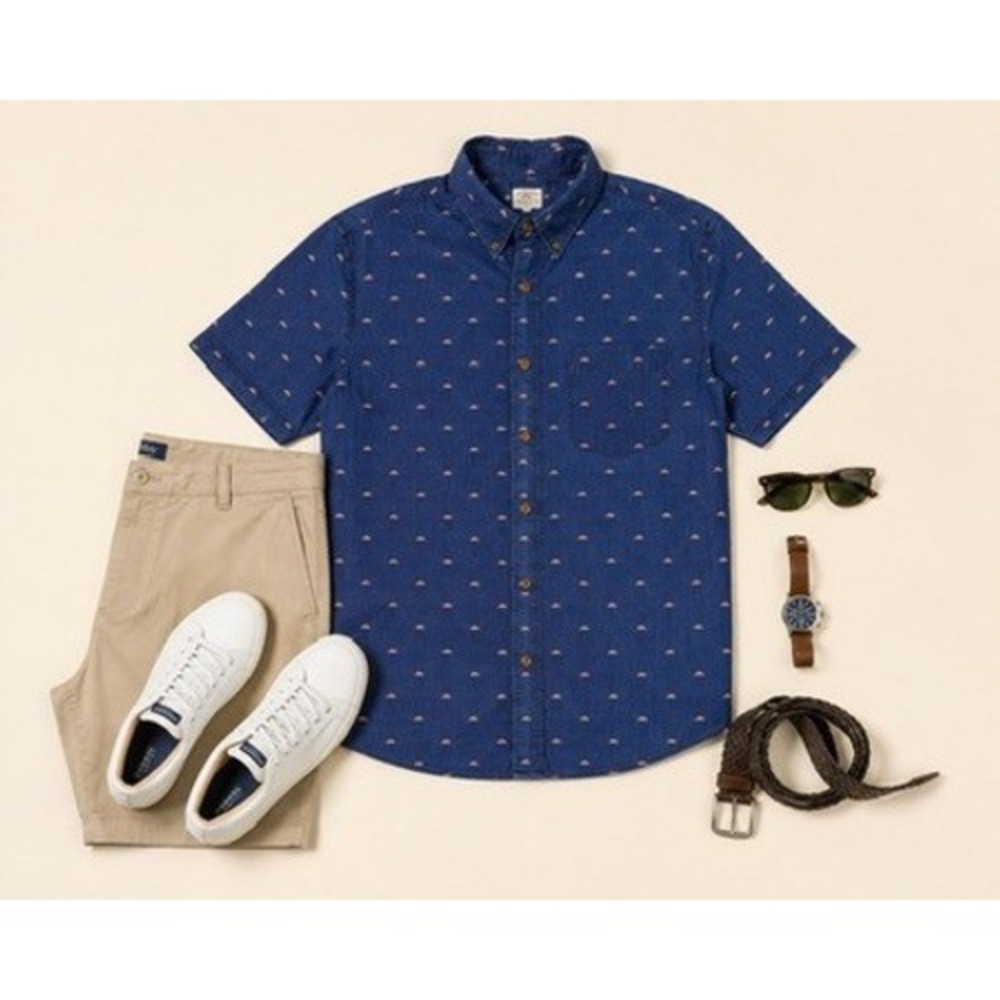 Faherty Brand Men's Indigo Dyed Blue Short Sleeve Cotton Shirt Size Small